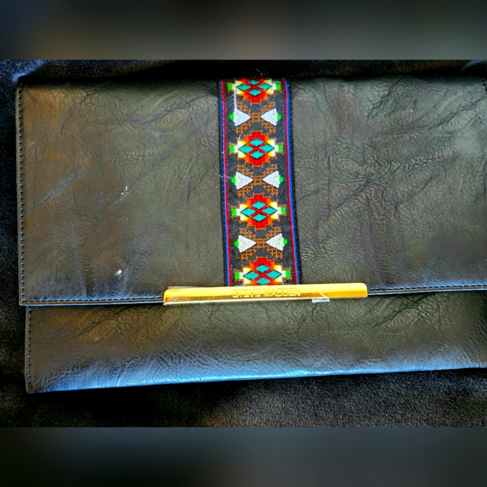 Steve Madden Black Leather Aztec Clutch